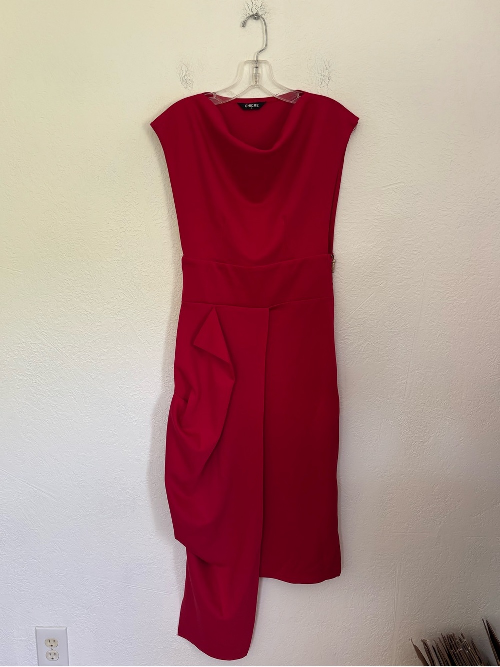 CHICME Red Drape Neck Midi Dress